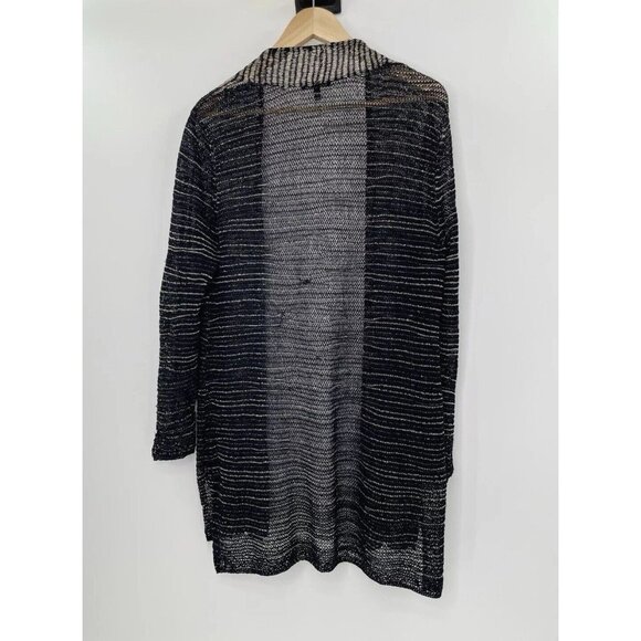 Eileen Fisher 85% Wool 15% Linen Italian Yarn Open Cardigan Lagenlook Sz L Flaws - Picture 2 of 16